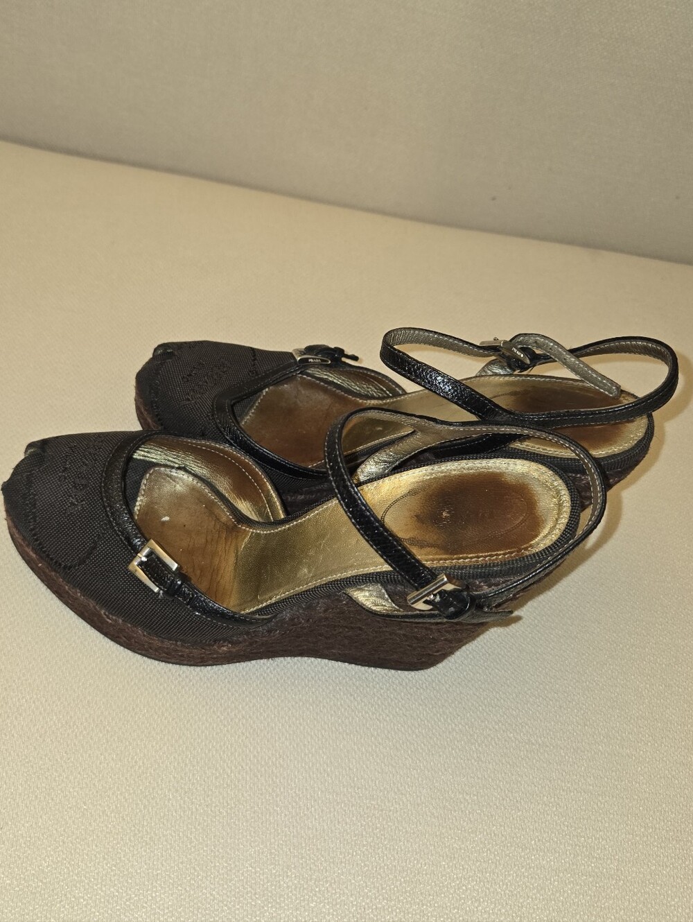 PRADA Wedge Espadrilles Logo Print Women's Sandals/ shoes